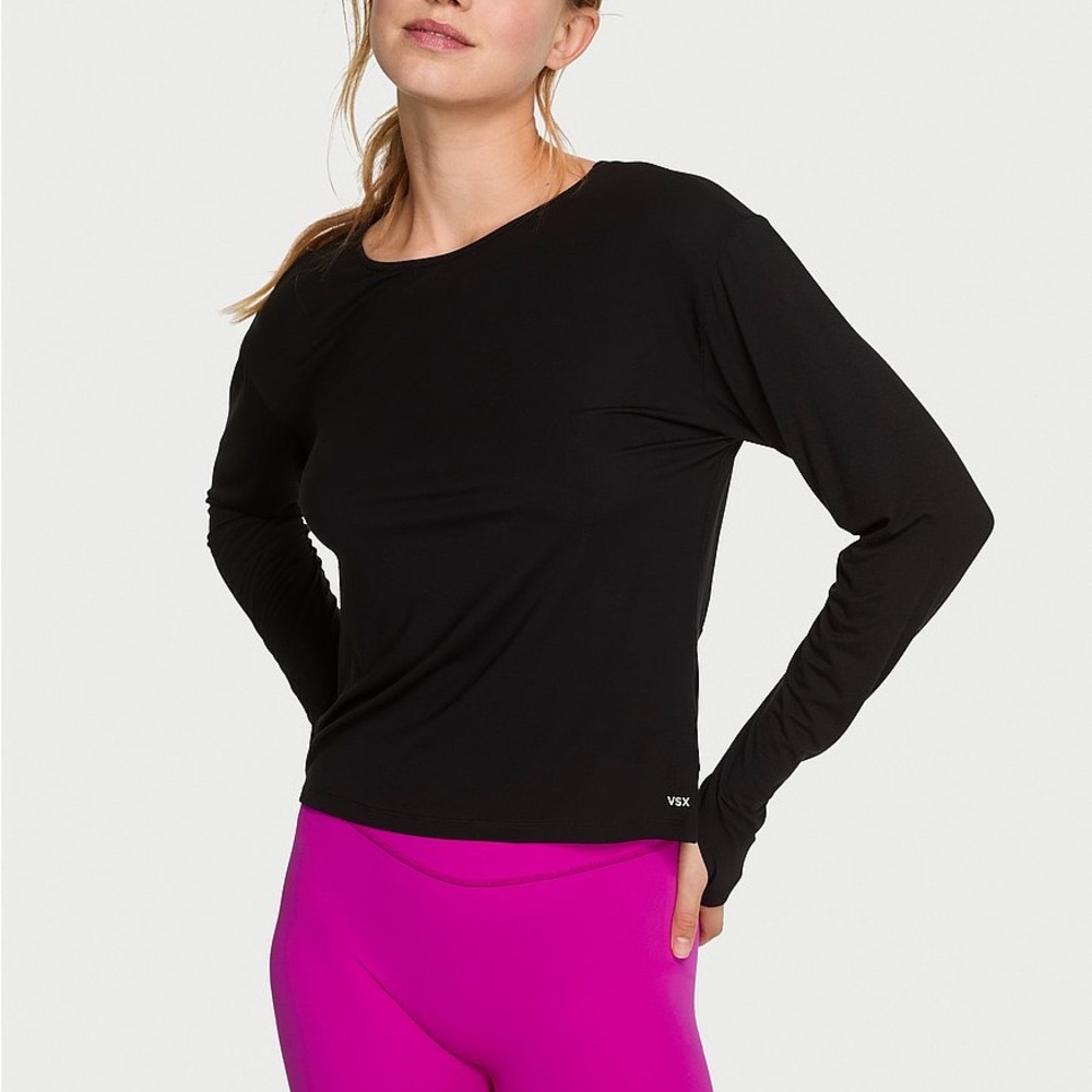VSX Drapey Knit Long-Sleeve Open-Back Tee